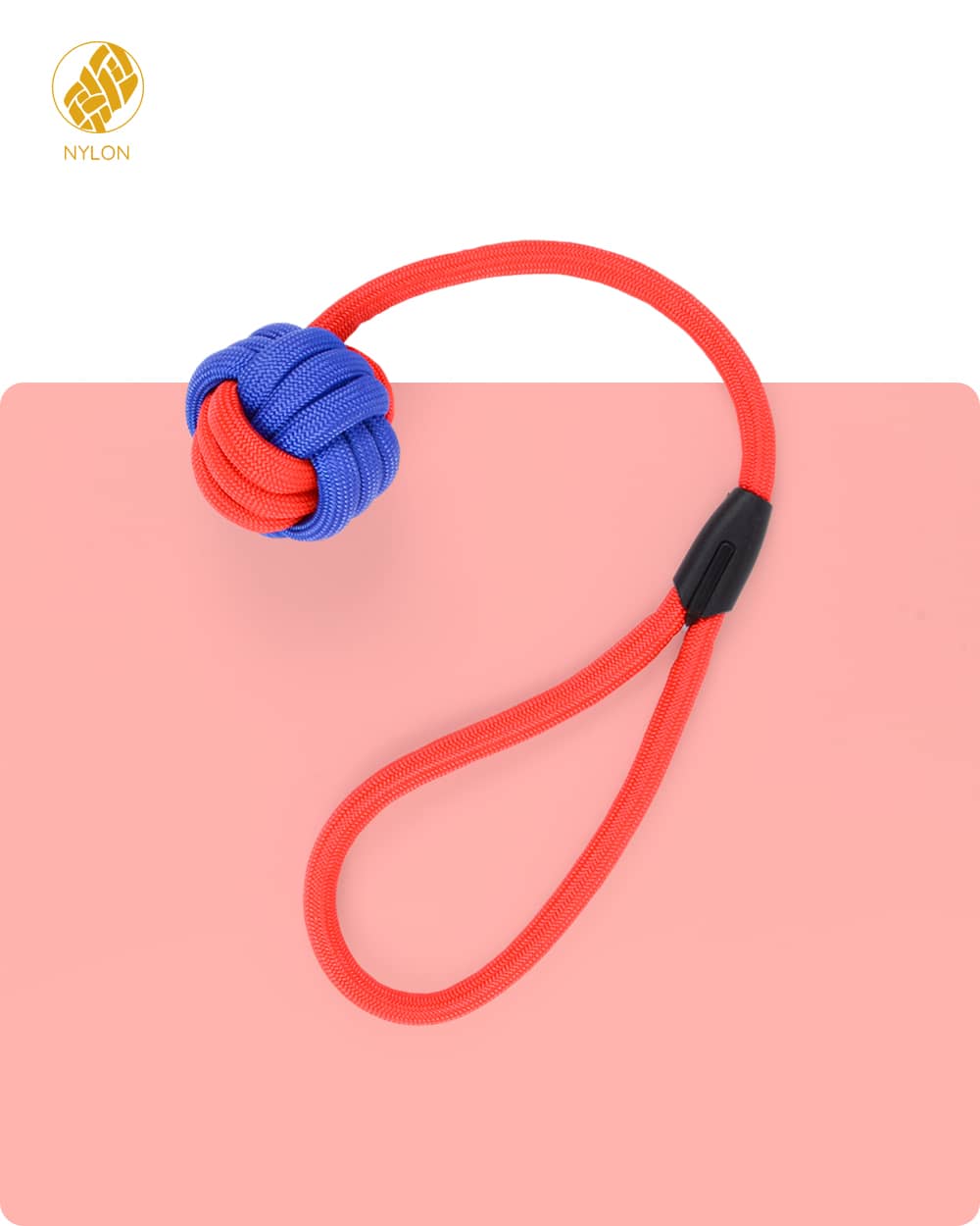 Nylon Rope and Ball Tug Toy With Loop - Red-Blue