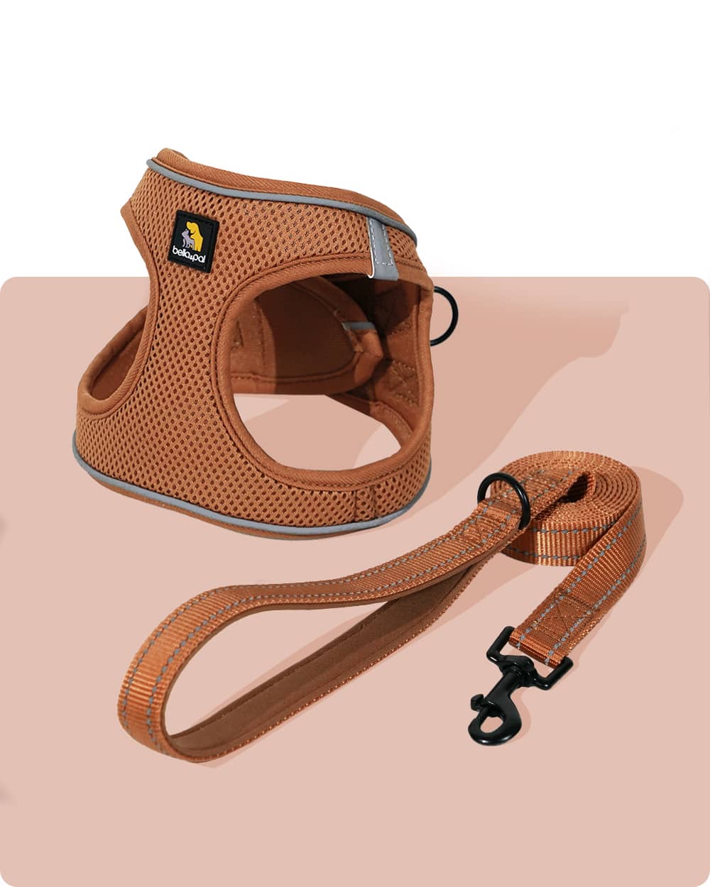 Mocha brown OxyMesh Velcro Step-in Harness and Leash Set for pets, featuring breathable mesh fabric and an easy step-in design for comfort and convenience.