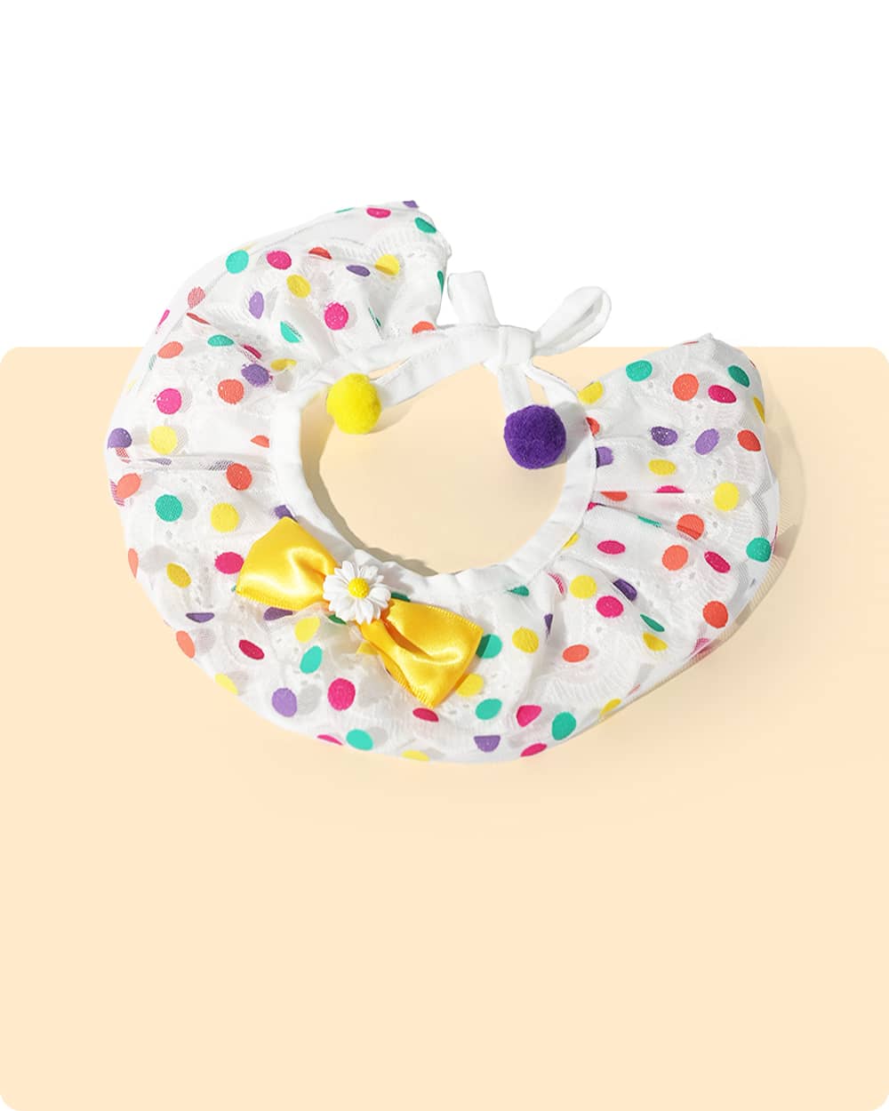 Lace Ruffled Hem Dog Bandana - Rainbow Dots - stringsmall